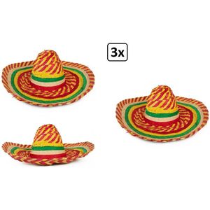 3x Strohoed Super Sombrero rood/geel/groen - Carnaval sombrero festival stro hoed party thema feest