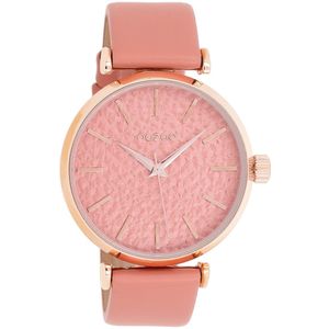 OOZOO Timepieces - Rosé goudkleurige horloge met perzik roze leren band - C9667