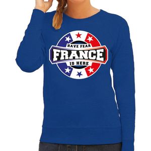 Have fear France is here sweater met sterren embleem in de kleuren van de Franse vlag - blauw - dames - Frankrijk supporter / Frans elftal fan trui / EK / WK / kleding M