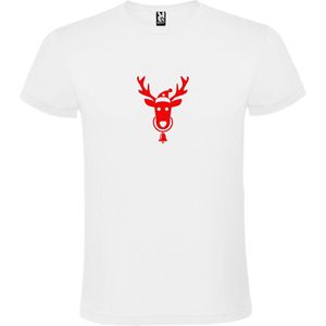 Wit T-Shirt met “ Kerst Eland / Rendier “ Afbeelding Rood Size XS