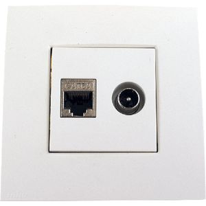 Hirschmann - EDB02 TV (coax) /Data (RJ45) stopcontact,incl. centraalplaat en opbouwrand - RAL 9010 - Niko ,Telenet /VOO
