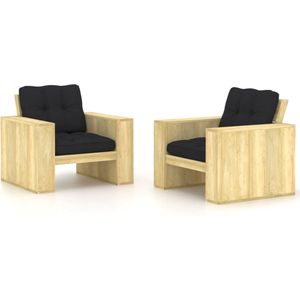 The Living Store Houten Stoelen - Tuinmeubelen - 89 x 76 x 76 cm - Weerbestendig - Zwart Kussen