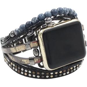 Apple Watch bohemian horloge bandje 42/44/45 mm Ibiza stijl zwart goud bruin Leer Hout Metalen Sluiting
