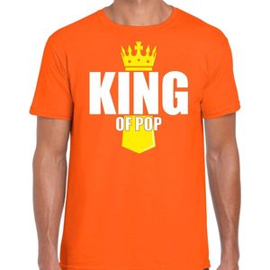 Koningsdag t-shirt King of pop met kroontje oranje - heren - Kingsday pop muziekstijl outfit / kleding / shirt L
