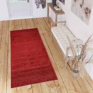 Tapiso Delhi Tapijtloper Vloerkleed Hoogpolig Fluffy Rood Op Maat- 90x350