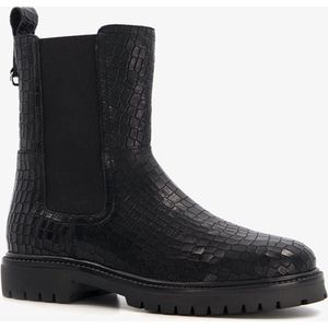 Groot leren meisjes Chelsea boots met crocoprint - Zwart - Maat 35