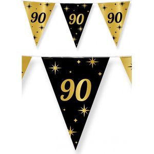 3x stuks leeftijd verjaardag feest vlaggetjes 90 jaar geworden zwart/goud 10 meter