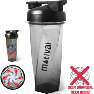 Shakebeker - Motivai® - Zwart - 700ml - Motivatie Waterfles - Voor het maken van Shake's zonder klonten - Drinkfles - Waterfles - Fitness - Bidon - Eiwit Shaker - Roterende Shakebeker - Tumbler