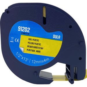 DULA - Dymo LetraTag 91202 - S0721620 - Label Tape - Zwart op Geel plastic - 12mm x 4m - 1 Stuk