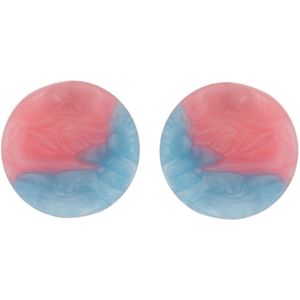 Behave Oorbellen - dames - oorstekers - rond - roze - blauw - marmer look - kunststof - 3.5 cm