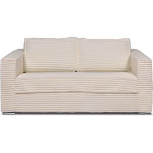 Vente-unique Express-driezitsslaapbank van beige ribfluweel met brede ribbels - Bed 140 cm - Matras 18 cm LORETO L 195 cm x H 90 cm x D 223 cm