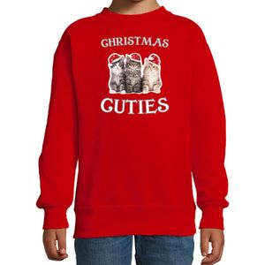 Kitten Kerstsweater / Kerst trui Christmas cuties rood voor kinderen - Kerstkleding / Christmas outfit 170/176