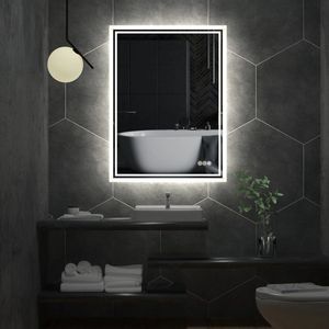 HDJ LED Verlichte Badkamer Spiegel - Anti-Fog - Dimbaar - Hoge Kleurweergave (CRI90+) - Touch Bediening - Waterdicht - Horizontaal/Verticaal Monteerbaar - Luxe Verlichting voor Badkamers - 70x50