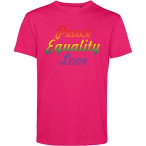 T-shirt Peace Equality Love | Gay pride shirt kleding | Regenboog kleuren | LGBTQ | Roze | maat 3XL