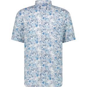 State of Art - Short Sleeve Overhemd Print Bloem Blauw - Heren - Maat M - Regular-fit