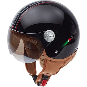 BEON Design Luxe Scooterhelm met Vizier - Geschikt als Scooter Brommer Motor Snorfiets helm - Retro Vespa helm scooter voor Volwassenen - L - Zwart - Jethelm incl Gratis helmtas