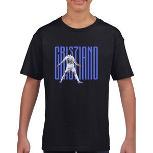 Ronaldo - Kinder T-Shirt - Zwart - Maat XS - T-Shirt leeftijd 15 tot 16 jaar - Voetbal shirt - Cadeau - Shirt cadeau - CR7 t-shirt - voetbal - verjaardag - Unisex Kids T-Shirt - Blauwe tekst
