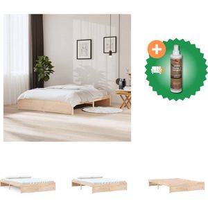 vidaXL Bedframe Grenenhout - 205.5 x 165.5 x 31 cm - Massief en Stabiel - Inclusief Lattenbodem - Voor 160 x 200 cm Matras - Montage vereist - Bed - Inclusief Houtreiniger en verfrisser