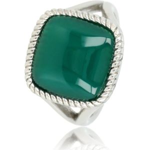 My Bendel Zegelring zilverkleurig met Green Agate edelsteen - Ring zilverkleurig met echte Green Agate steen - Iedere ring is uniek door gebruik echte edelstenen - Met luxe cadeauverpakking