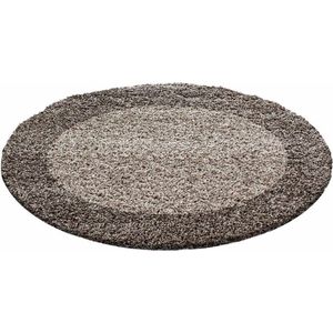 Flycarpets Candy Shaggy Vloerkleed - 160cm - Lijstmotief Taupe - Rond