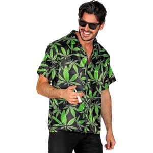 Widmann - Hippie Kostuum - Cannabis Shirt Lekkere Trek Man - Groen, Zwart - Small / Medium - Carnavalskleding - Verkleedkleding