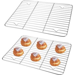 Cooling Grate Set of 2 - 29.2 x 22.3 x 1.5 cm Stainless Steel Rectangular Cake Grate for Baking, Roasting, Cooling, Grilling