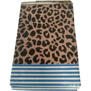 Gestreept Tafelkleed Met Panterprint - Blauw / Wit / Bruin / Zwart - 230 x 140 - Feestje - Tafel - Decoratie