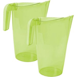 2x stuks waterkan/sapkan transparant/groen met een inhoud van 1.75 liter kunststof met handvat en schenktuit