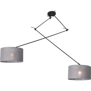 QAZQA Hanglamp zwart met kap 35 cm grijs verstelbaar 2-lichts - Blitz