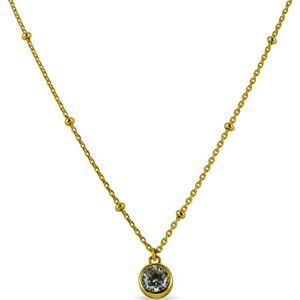 Silventi 9SIL-21804 Zilveren Ketting met Hangertje - Dames - Zirkonia - 6 mm Doorsnee - Wit - Ankerschakel met Bolletjes - 38 + 5 cm - Zilver - Goudkleurig