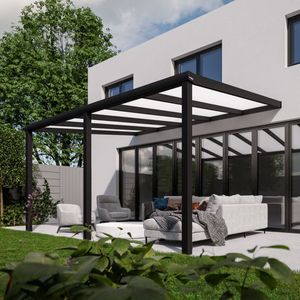 Pratt & Söhne terrasoverkapping 5x3.5 m - Overkapping tuin met opaal polycarbonaat voor zonwering - Veranda van aluminium en weerbestendig - Antraciet