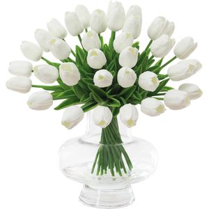 Witte neptulpen - 12 stuks kunstmatige zijden tulpen voor bruiloft, kantoor en home decor