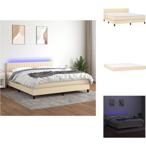 vidaXL boxspring Crème 180x200cm - verstelbaar hoofdbord - LED-verlichting - pocketvering matras en huidvriendelijk topmatras - Bed