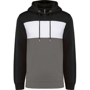 Driekleurige unisex hoodie met capuchon merk Kariban Zwart/Wit/Basalt - 4XL