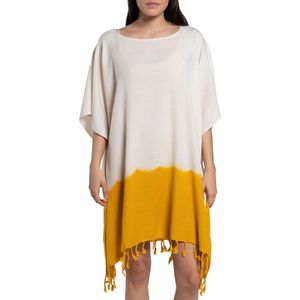 Dip Dye Strandtuniek Mustard Yellow Onesize (L/XL) - onesize (L/XL) - strand tuniek dames - sauna - strandmode - strandjurk - tuniek - sarong-dress - bikini cover up - strandjurkje
