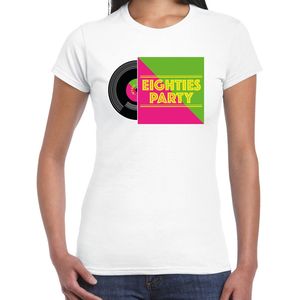 Bellatio Decorations Disco verkleed T-shirt voor dames - 80s party - wit - jaren 80 feest/carnaval XXL