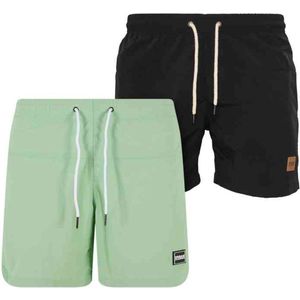 Urban Classics - Block 2-Pack Zwemshorts - M - Groen/Zwart