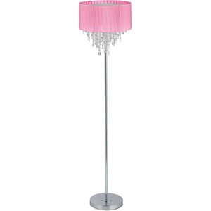 Relaxdays staande lamp - kristallen - organza lampenkap - vloerlamp - E27-fitting - roze