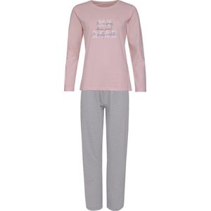 By Louise Dames Pyjama Set Lang Katoen Roze / Grijs Gestreept - Maat L