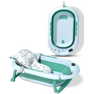 Babybadje 3 in 1 opvouwbaar - Inclusief badkussen - Thermometer ingebouwd - model 2023 - Mint groen