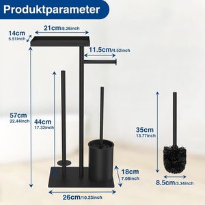 Toiletpapierhouder Staand met Toiletborstel - Rvs Toiletpapierhouder met Natdoekjes Box - Staande Toilet Set met Toiletborstel en Vervangrolhouder - Modern Badkamer Accessoire Set