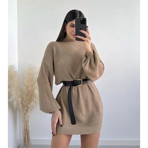 Knitted jurk - Camel/beige - Sweater dress - Zachte stof - Knit jurk - Oversized jurkje - Valt ruim - Hoge kwaliteit - One-size - Een maat