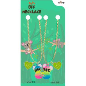 Bixorp Friends BFF Ketting voor 2 met Schattige Koala - Magnetische Vriendschapsketting - Cadeau voor Beste Vrienden - Goudkleurig met Dubbele Hangers! - 45+5cm