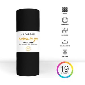 Jacobson - Hoeslaken - 130x200cm - Jersey Katoen - tot 23cm matrasdikte - Zwart