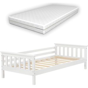 In And OutdoorMatch Kinderbed Lou - Met matras en veiligheidsvoorziening - 70x140 - Wit - Voor meisjes - Voor jongens