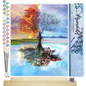 Figured'Art Schilderen op Nummer Volwassenen canvas Boom 4 seizoenen - Handwerk acrylverf Kit DIY Compleet - 40x50cm met DIY houten lijst