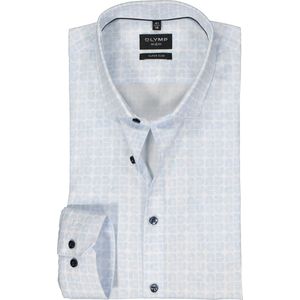 OLYMP No. 6 Six super slim fit overhemd - mouwlengte 7 - popeline - lichtblauw met wit dessin - Strijkvriendelijk - Boordmaat: 39