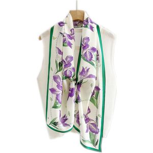 Zijden Sjaaltje - Halsdoek Dames - Paarse Bloemen