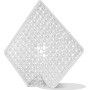 Antislip douchemat, 53 x 53 cm, vierkante douchematten, BPA-vrij, antislipmat voor de douche met afvoergaten voor schimmel- en schimmelbestendigheid (transparant)