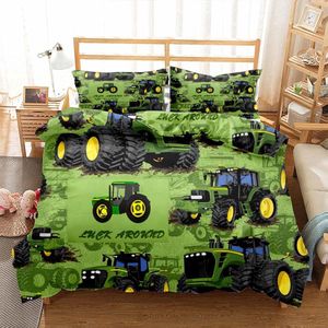 Beddengoed voor baby's en kinderen, tractor, 100 x 135 cm + kussensloop 40 x 60 cm, 3D bedrukte tractoren, jongens, dekbedovertrekken, babybeddengoed, omkeerbare dekbedovertrekset met ritssluiting,